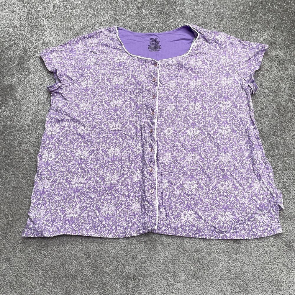 Simply Basic Sleepwear Shirt Womens 2X Purple Paisley Button Down Pajama Top